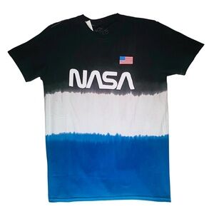 NASA T-Shirt Logo Tie-Dye Black/White/Blue Graphic Tee Men's Size M Medium NWT